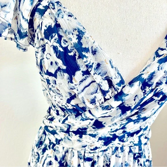 Stunning new blue floral maxi dress with side cut outs small - Picture 3 of 5